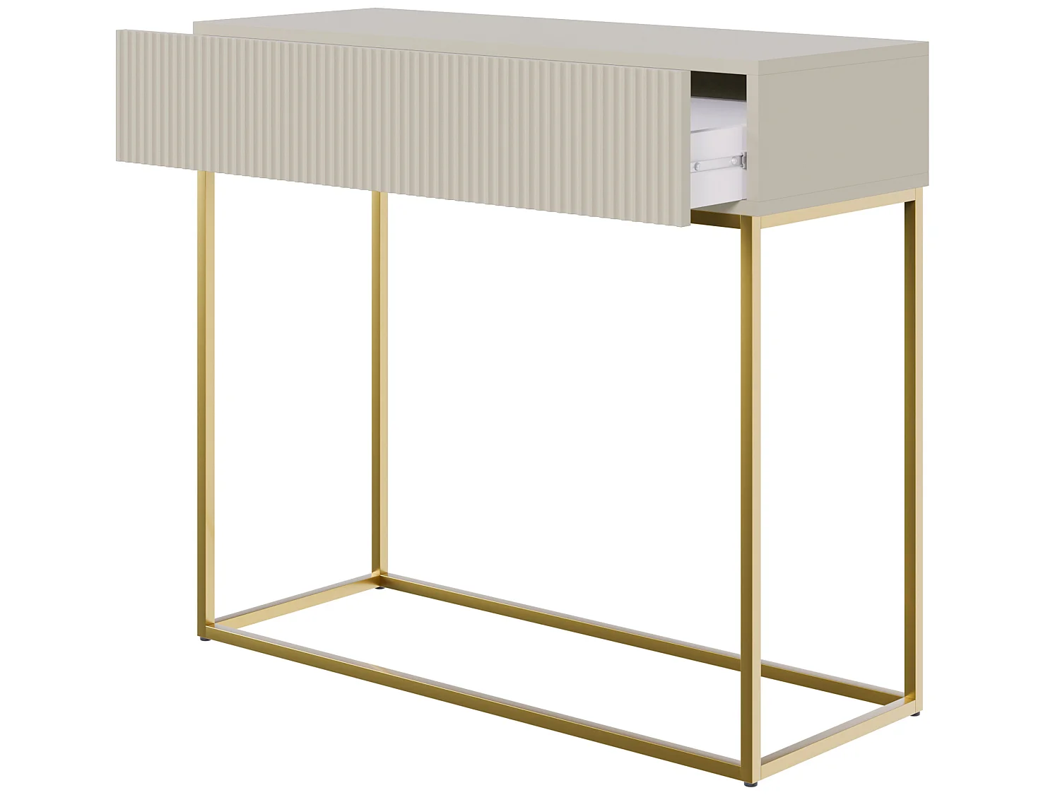 Konsolentisch mit Schublade - 90 cm - taupe (graubeige) mit goldenem Metallgestell - VELDIO