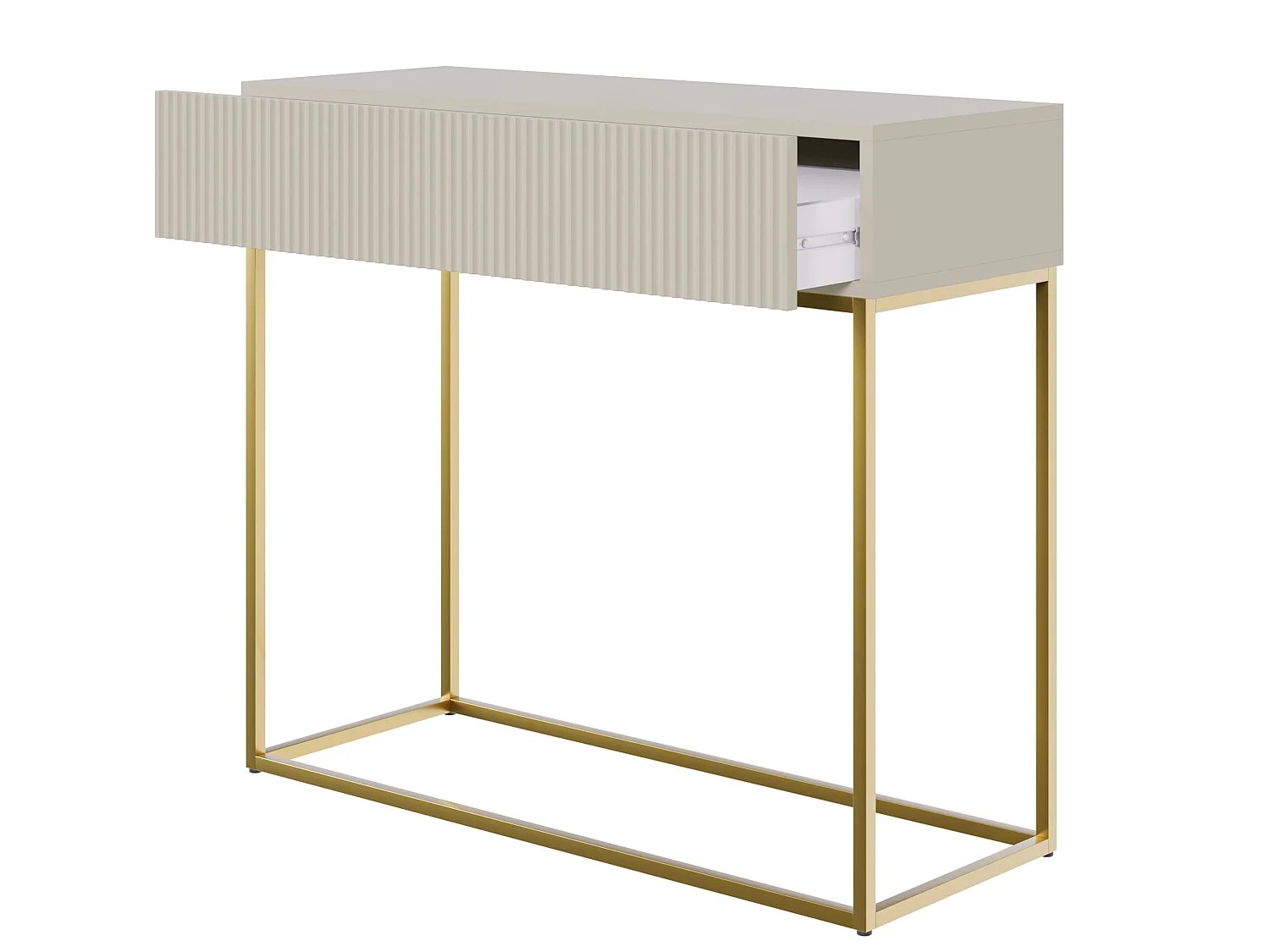 Consoletafel - 90 cm - taupe (grijsbeige) met gouden poten - VELDIO