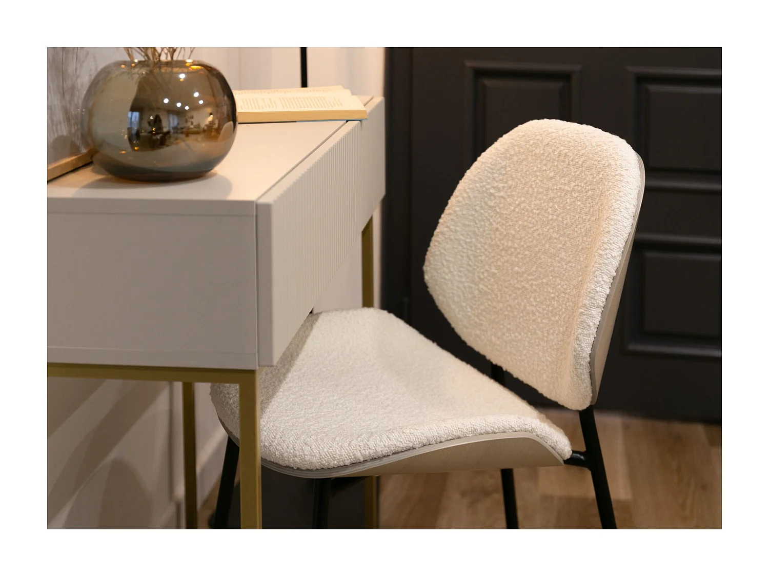 Table console - 90 cm - blanc - pieds dorés - VELDIO