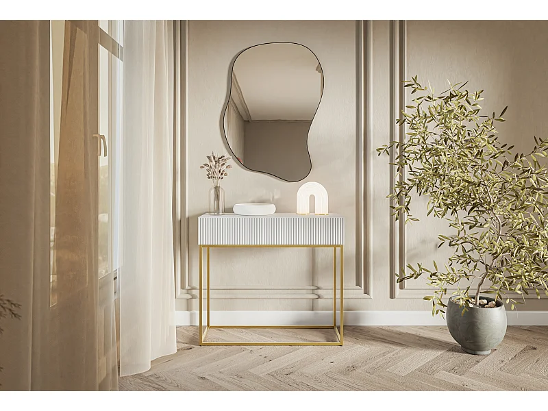 Console - 90 cm - bianca con piedini dorati - VELDIO
