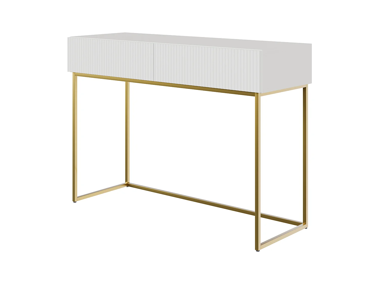 Tocador con dos cajones y patas de metal dorado - 110 cm - blanco - VELDIO