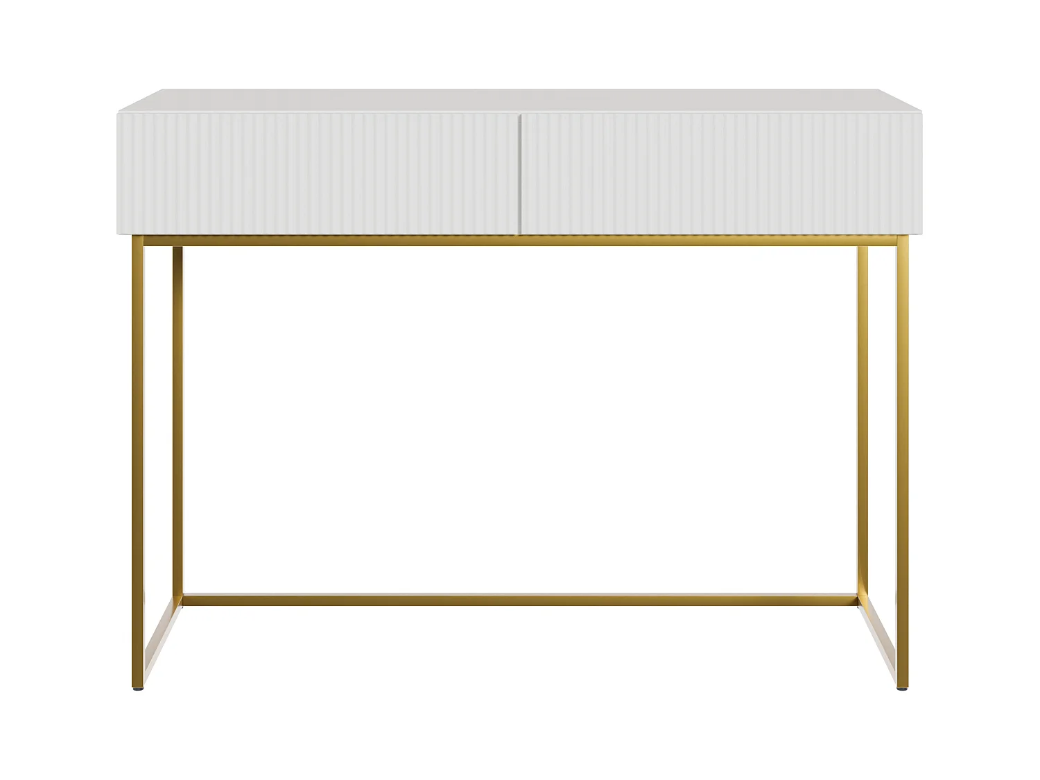 Tocador con dos cajones y patas de metal dorado - 110 cm - blanco - VELDIO