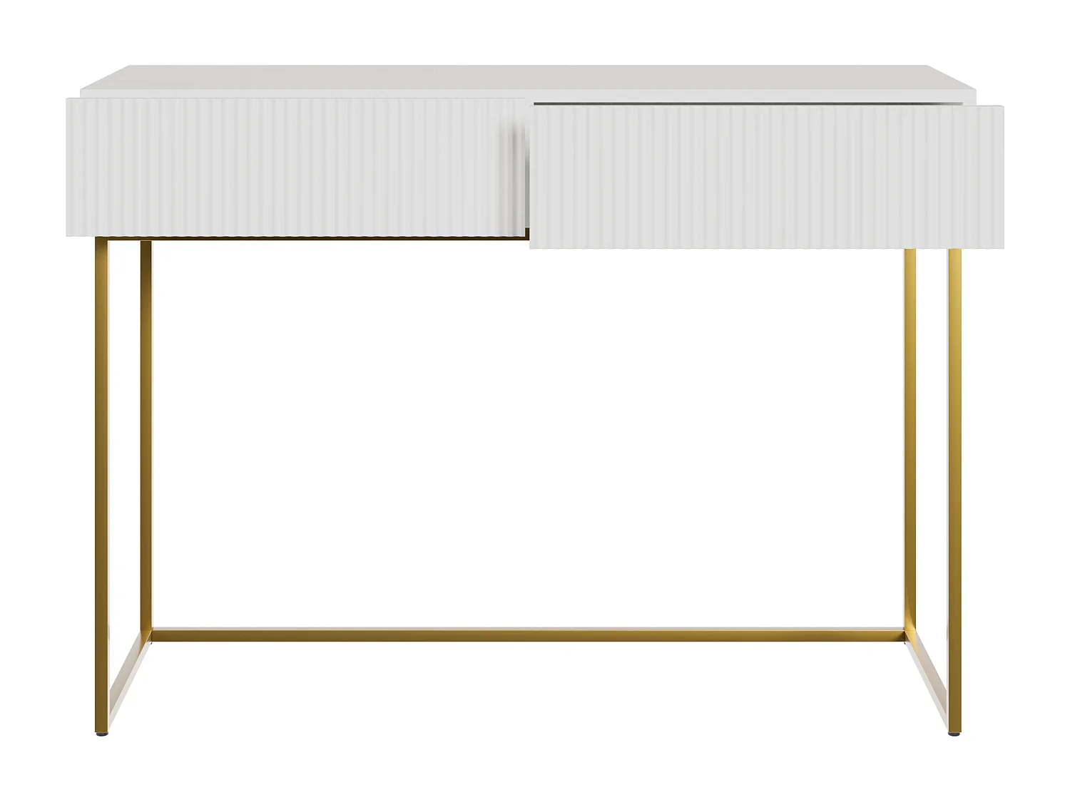 Tocador con dos cajones y patas de metal dorado - 110 cm - blanco - VELDIO