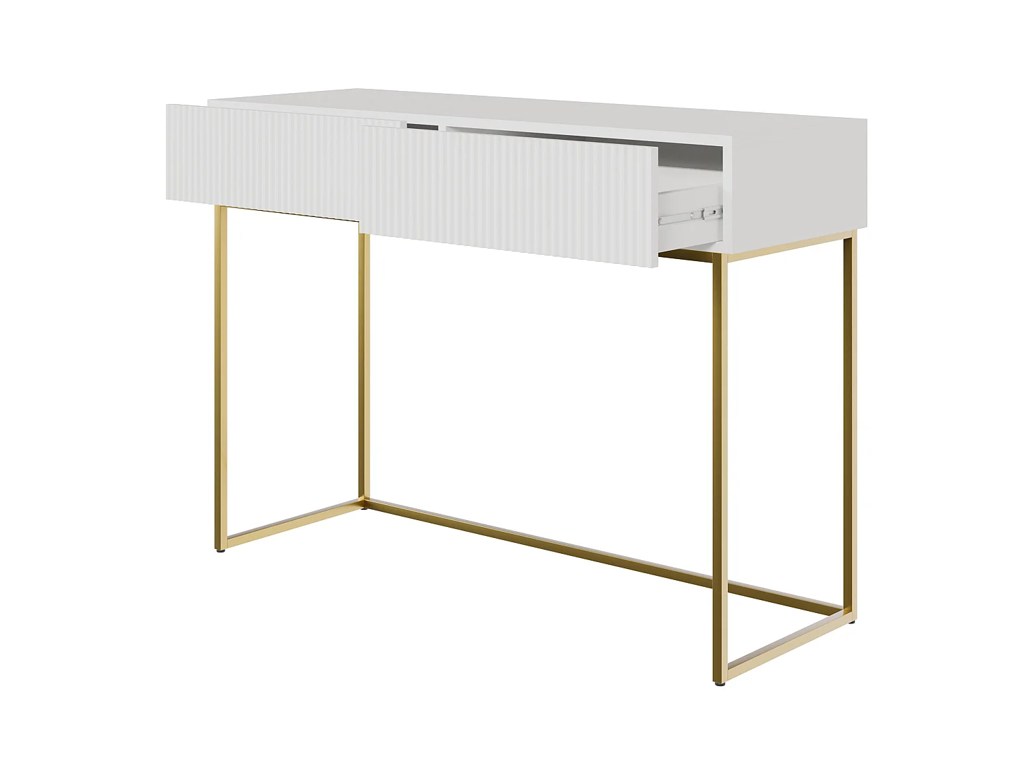 Tocador con dos cajones y patas de metal dorado - 110 cm - blanco - VELDIO