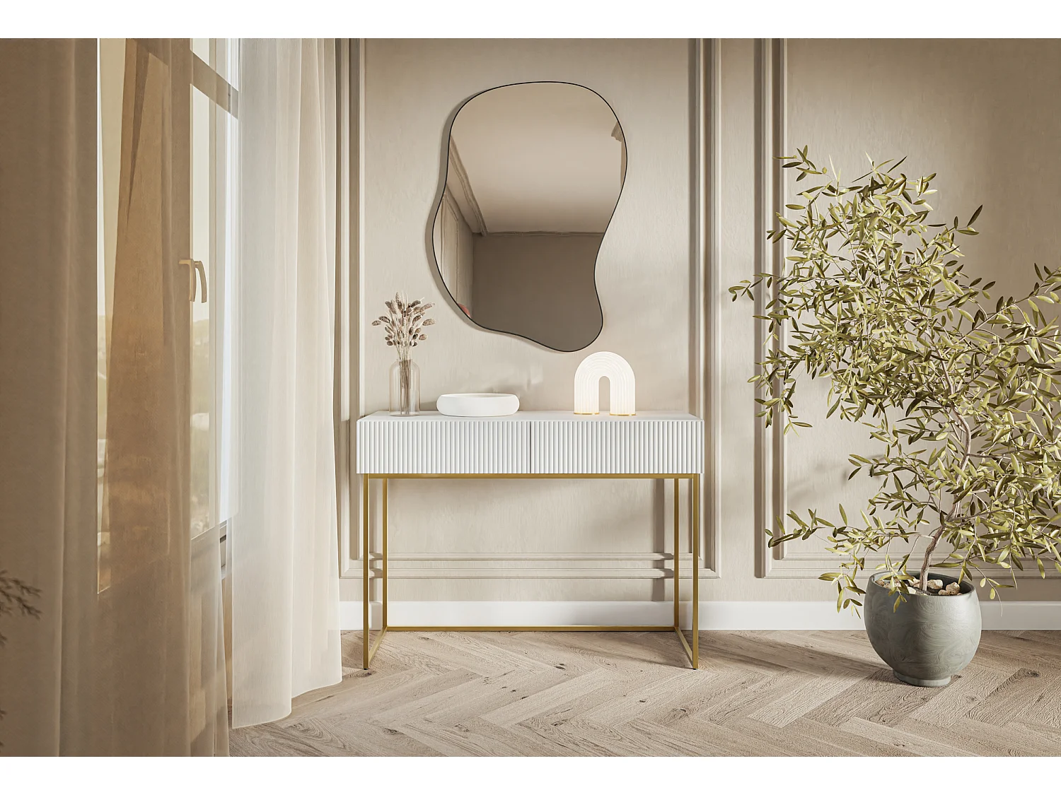 Kaptafel - 110 cm - wit met gouden poten - VELDIO