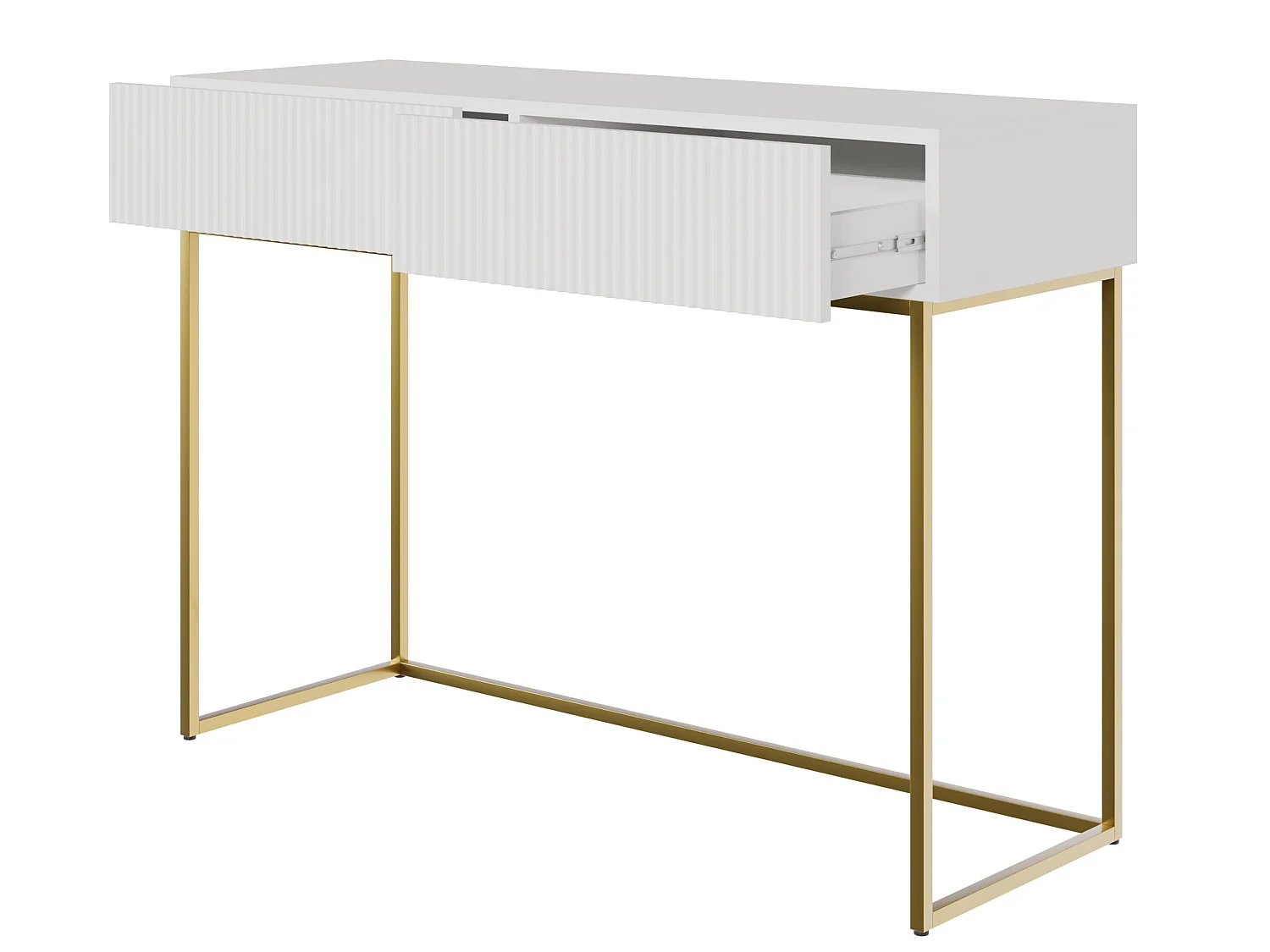 Coiffeuse - 110 cm - blanc avec pieds dorés - VELDIO