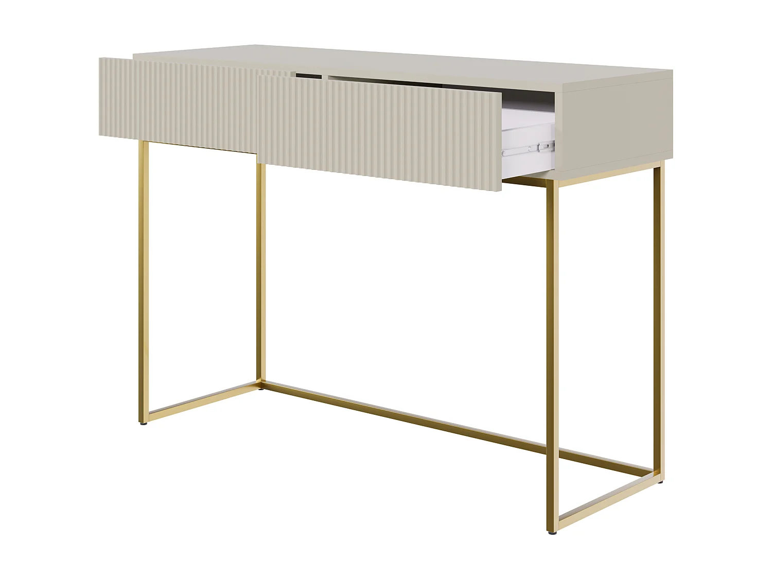 Coiffeuse - 110 cm - taupe (gris-beige) avec pieds dorés - VELDIO