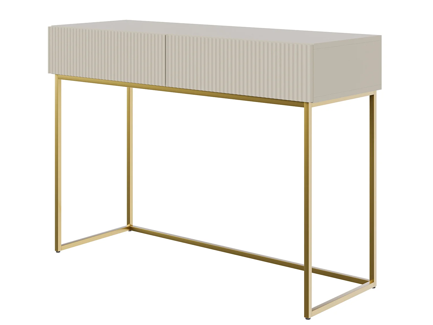Coiffeuse - 110 cm - taupe (gris-beige) avec pieds dorés - VELDIO