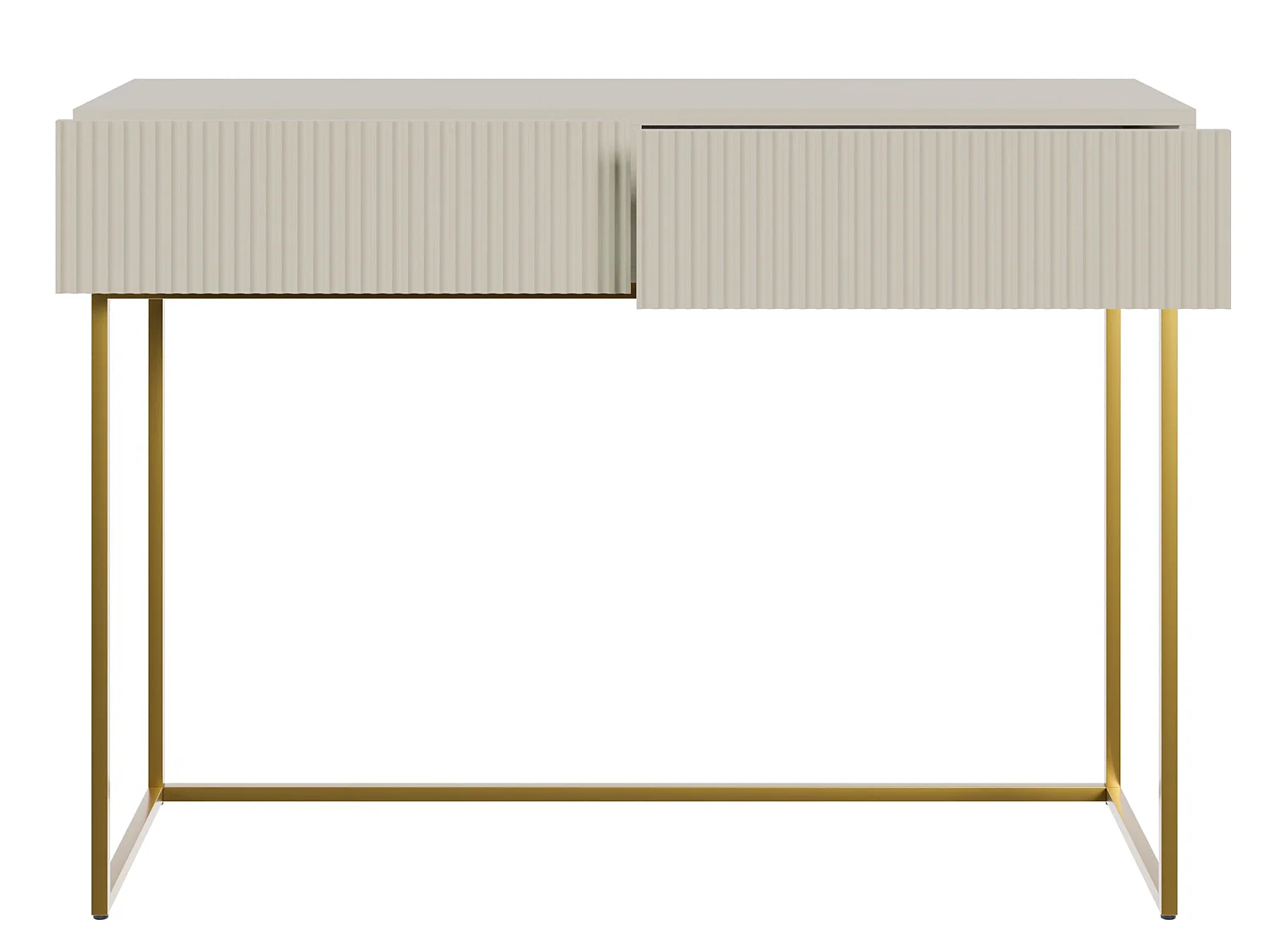 Coiffeuse - 110 cm - taupe (gris-beige) avec pieds dorés - VELDIO