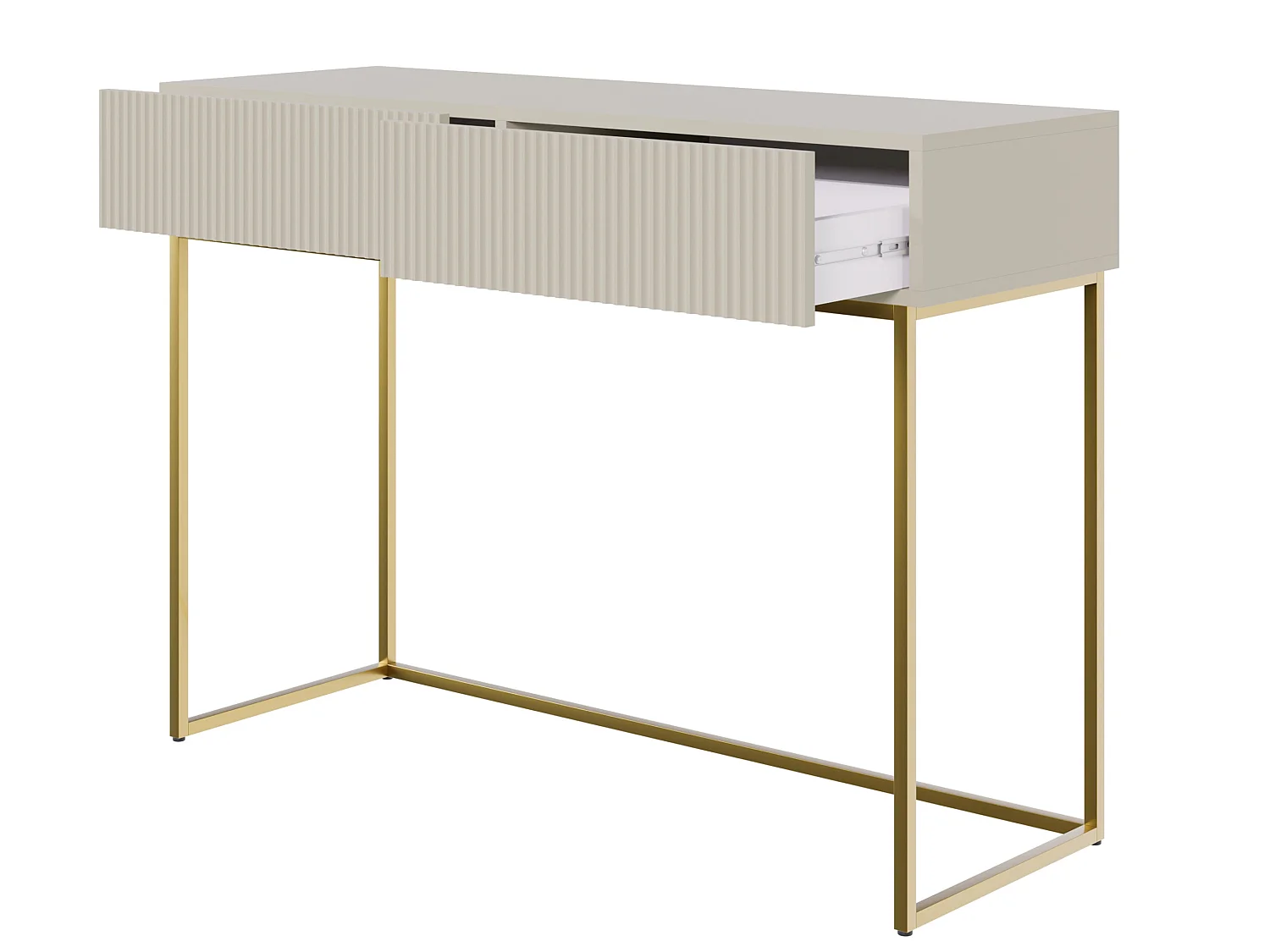 Coiffeuse - 110 cm - taupe (gris-beige) avec pieds dorés - VELDIO