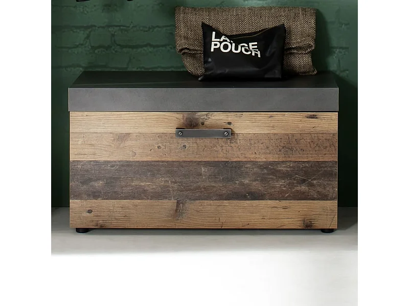 Banc avec rangement Indy vieux bois et gris Matera