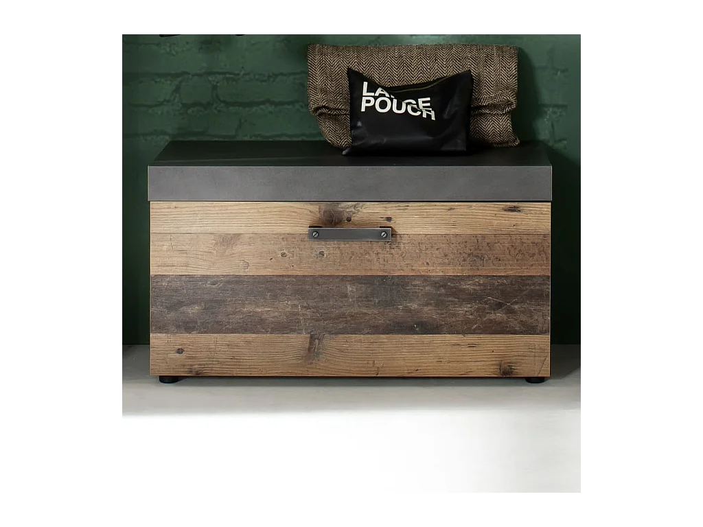 Banc avec rangement Indy vieux bois et gris Matera