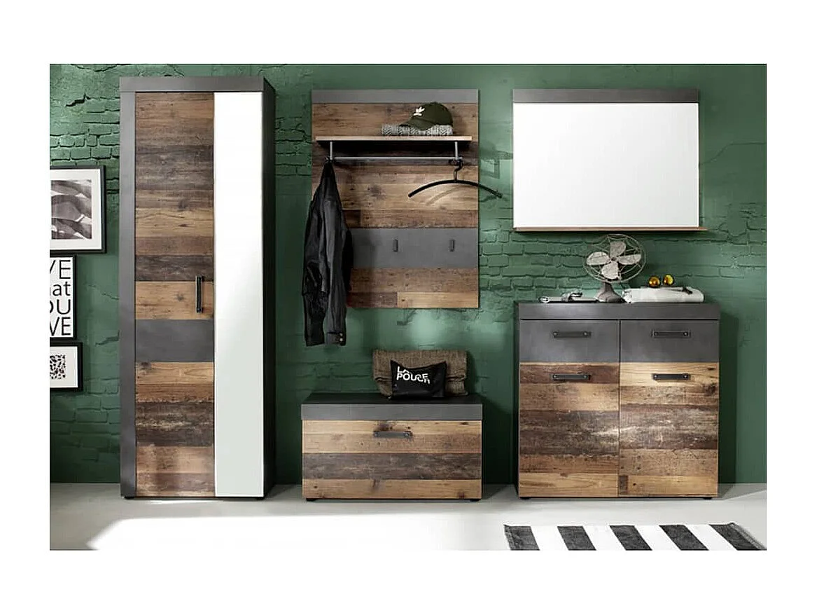 Banc avec rangement Indy vieux bois et gris Matera