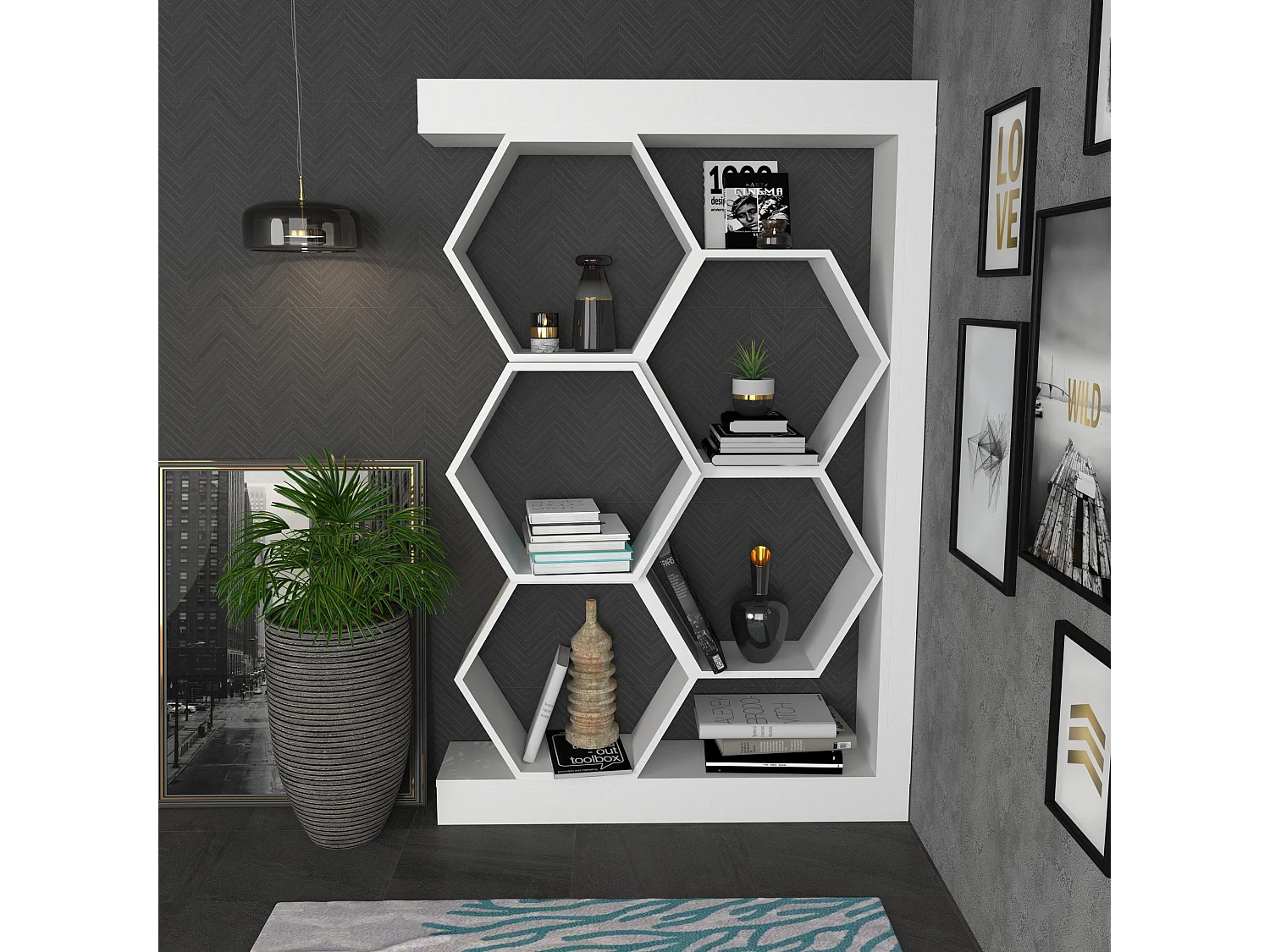 Étagère bibliothèque nid d'abeille Abula L90cm Blanc