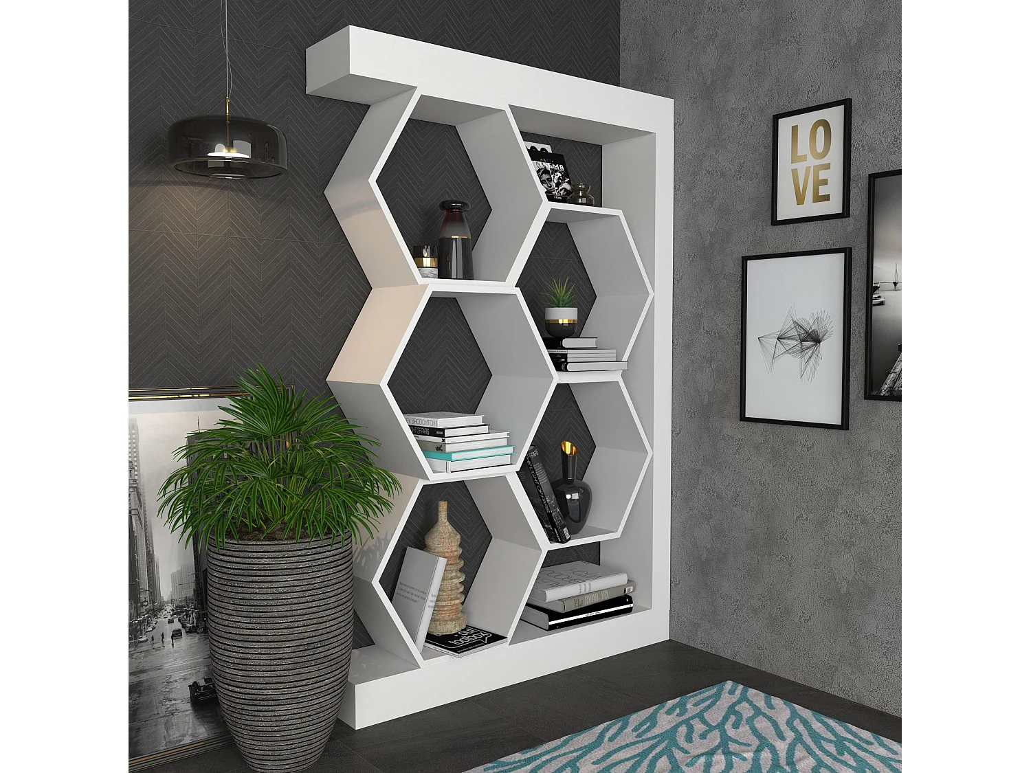 Étagère bibliothèque nid d'abeille Abula L90cm Blanc