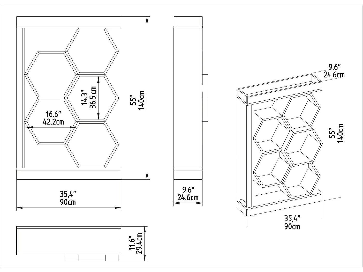Étagère bibliothèque nid d'abeille Abula L90cm Blanc