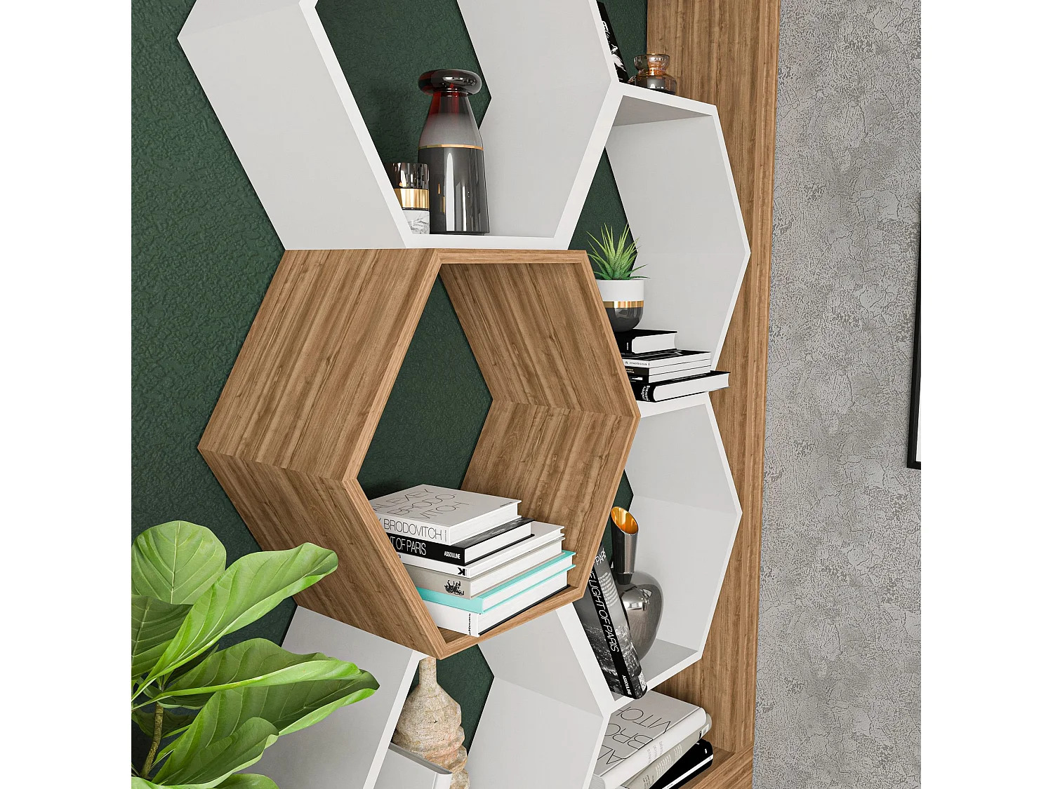 Sulano modern donker hout en mat witte boekenkastplank 90 cm