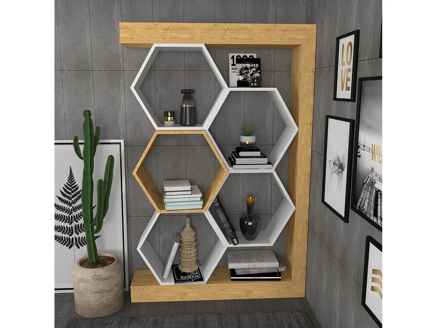 Estantería moderna de roble y blanco, 90 x 24,6 x 140 cm | Tablero de partículas 100 % melaminado, 18 mm de grosor | Almacenamiento con esti