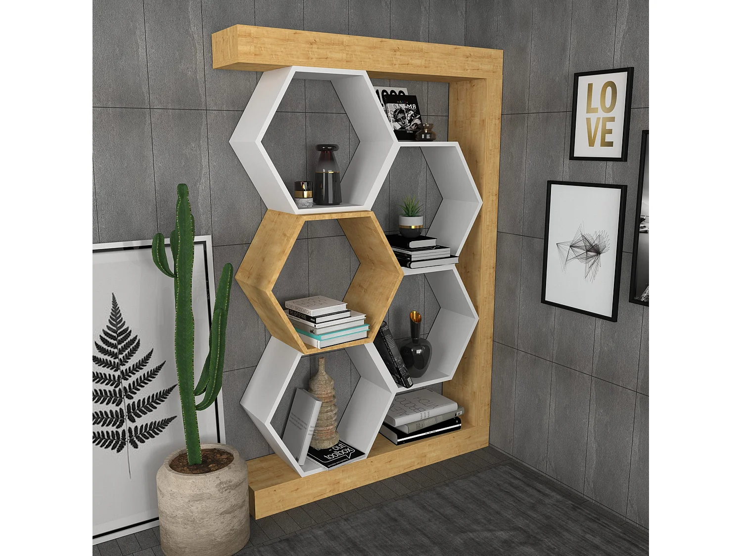 Estantería moderna de roble y blanco, 90 x 24,6 x 140 cm | Tablero de partículas 100 % melaminado, 18 mm de grosor | Almacenamiento con esti