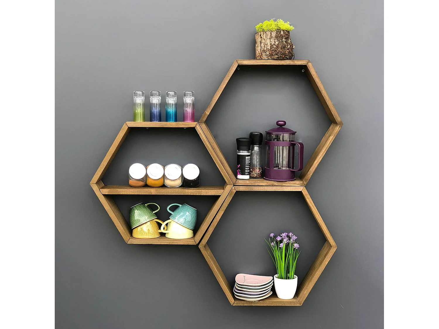 Prateleira de parede – 37 cm x 37 cm x 10 cm – Nogueira – Madeira de abeto