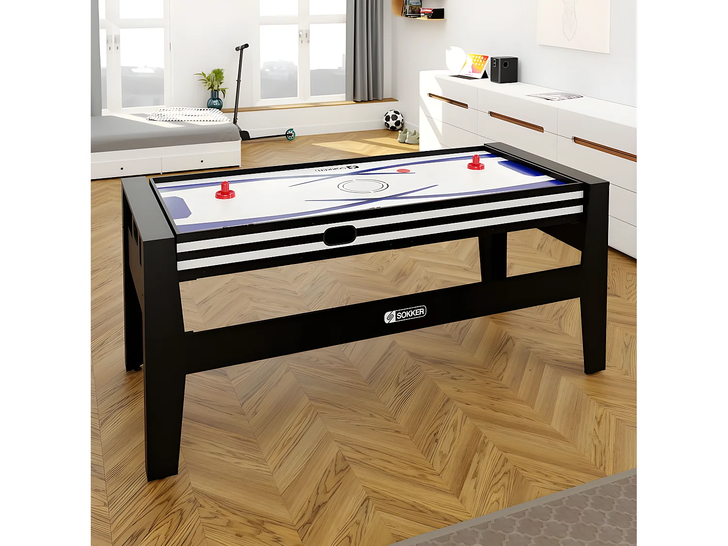 Table multi jeux 4 en 1 GLADIATEUR Air Hockey, Billard, Ping Pong, Plateau - avec Accessoires