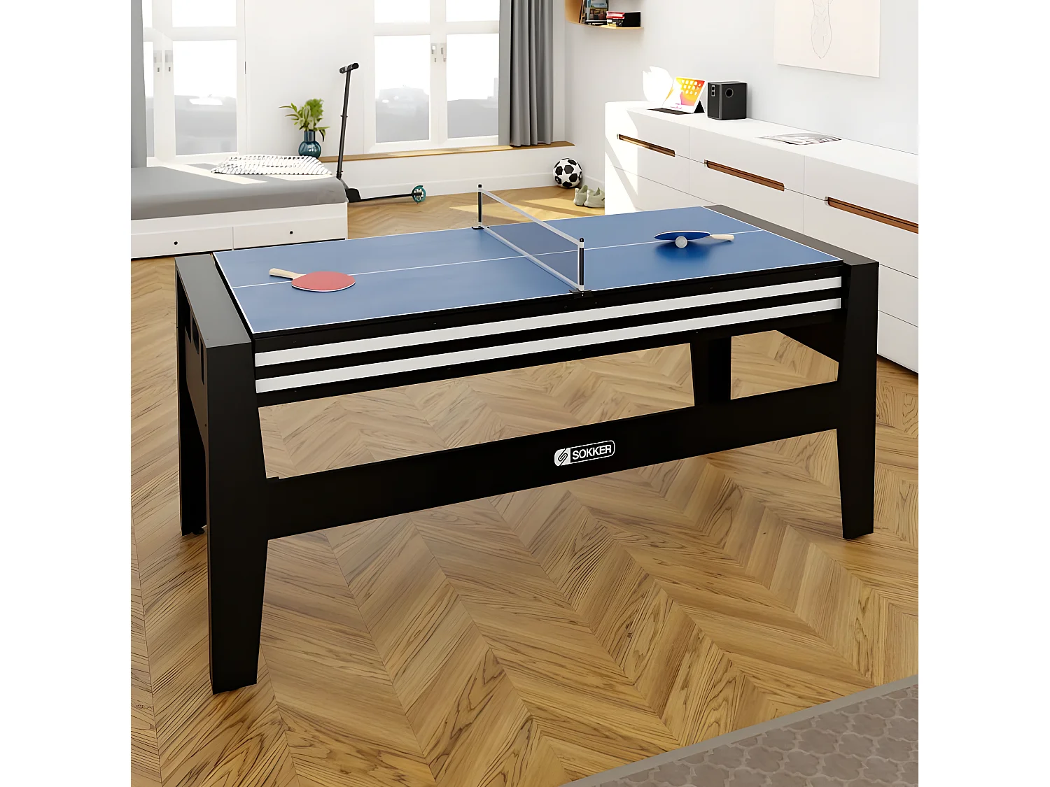 Table multi jeux 4 en 1 GLADIATEUR Air Hockey, Billard, Ping Pong, Plateau - avec Accessoires