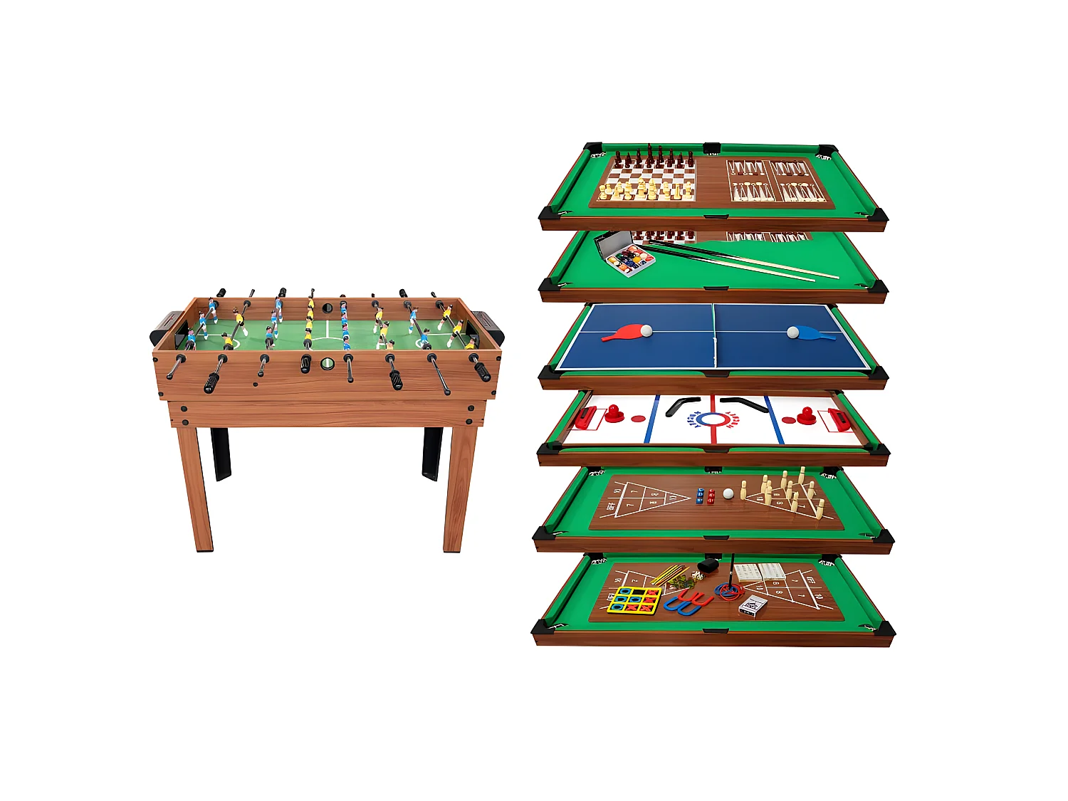 Table Multi Jeux 20 en 1 sur Pied, Multifonction avec Plateaux Modulables et Accessoires pour 20 jeux différents, 122x61x84 cm