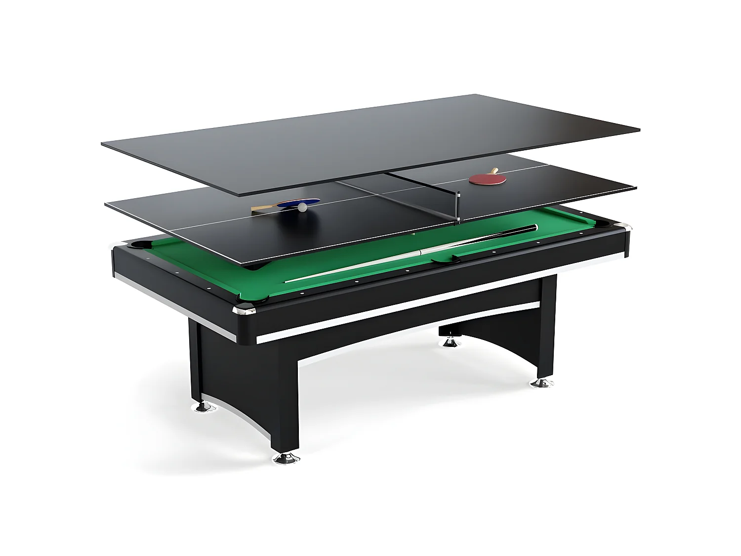 Table multi jeux 3 en 1 APOLLON Billard, Ping-Pong, Plateau Dînatoire - avec accessoires