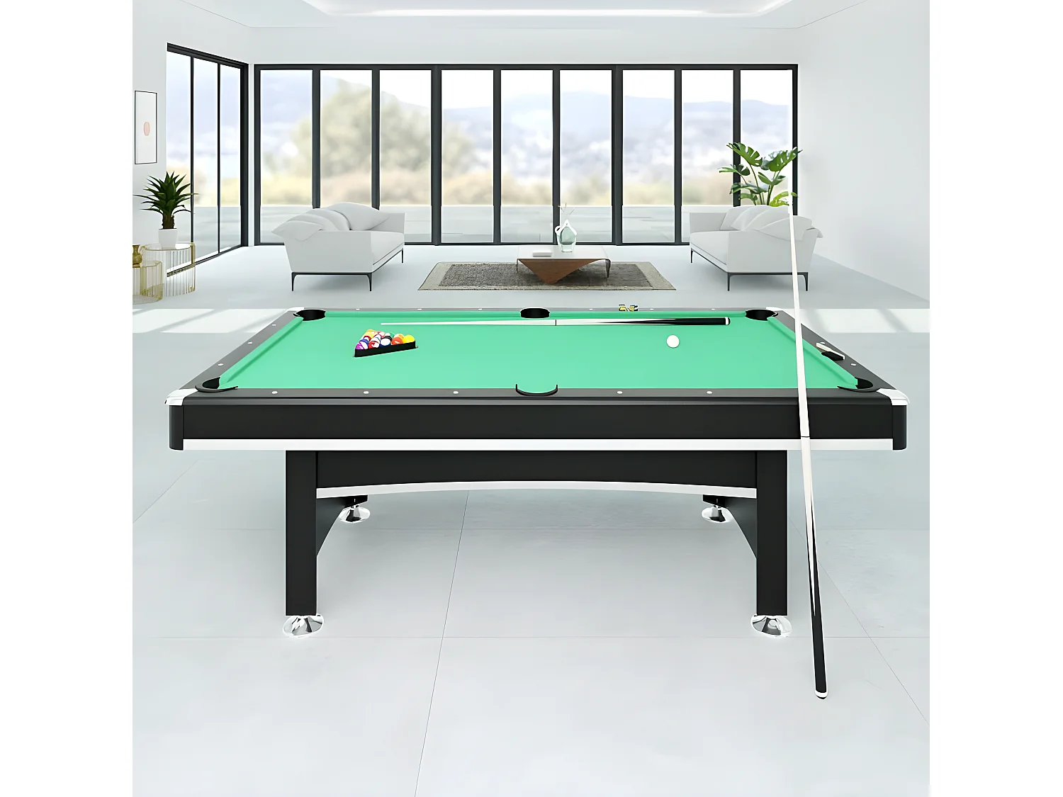 Table multi jeux 3 en 1 APOLLON Billard, Ping-Pong, Plateau Dînatoire - avec accessoires