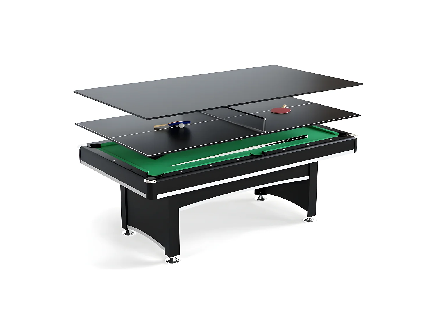 Table multi jeux 3 en 1 APOLLON Billard, Ping-Pong, Plateau Dînatoire - avec accessoires