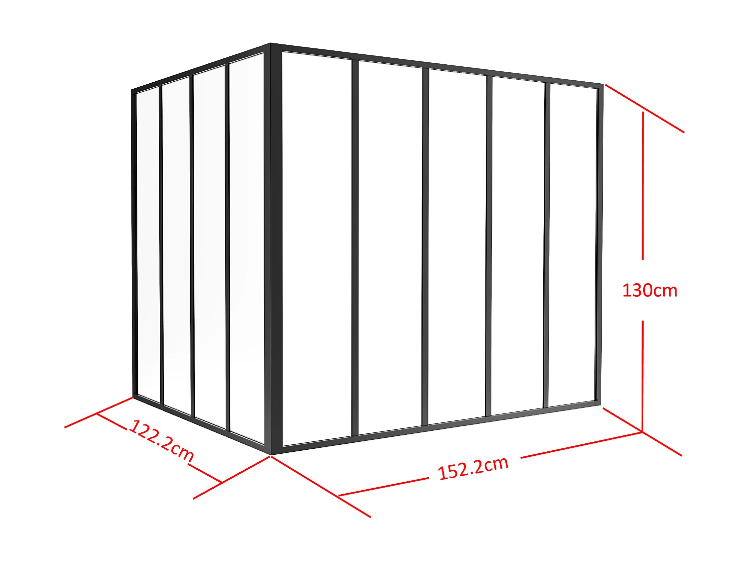 Verrière d'angle d'atelier en aluminium thermolaqué - L150 x L120 x H130 - Noir - BAYVIEW