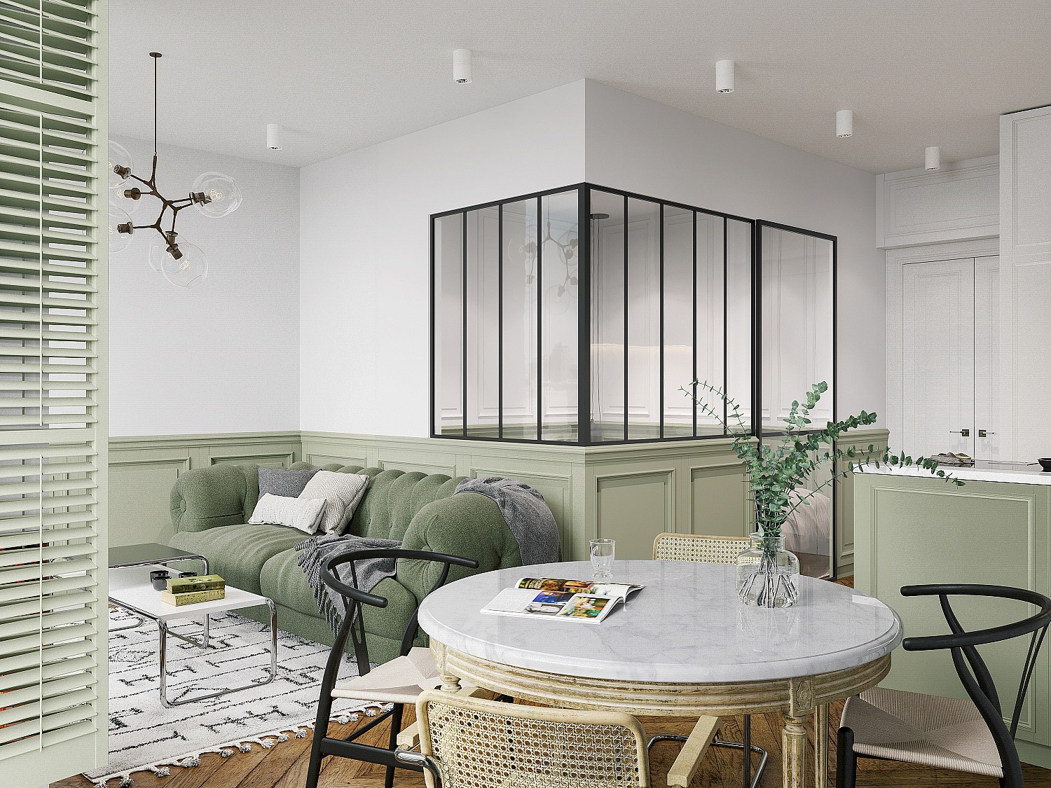 Vente-unique Glaswand Ecklösung - 150 X 120 X 130 Cm - Thermolackiertes Aluminium - Schwarz - Bayview