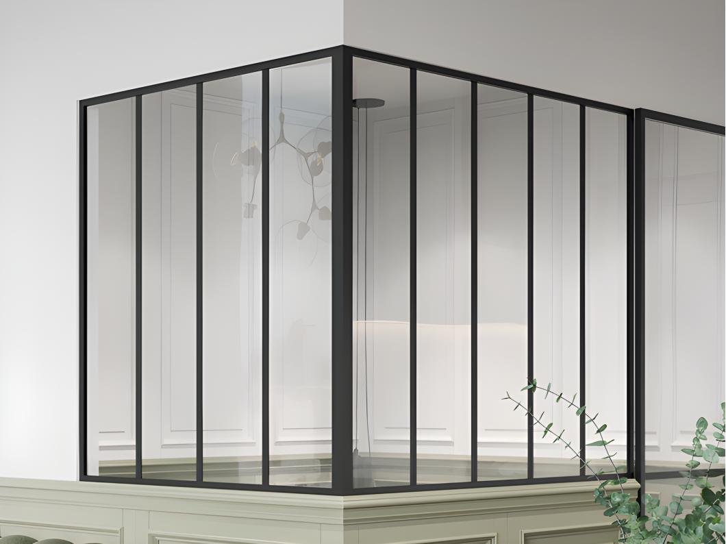 Verrière d'angle d'atelier en aluminium thermolaqué - L150 x L120 x H130 - Noir - BAYVIEW