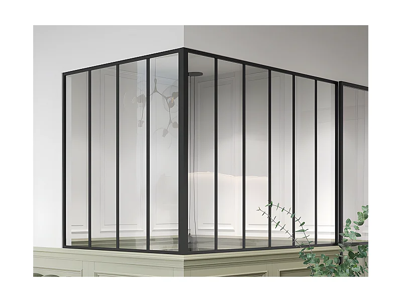 Glaswand Ecklösung - 180 x 120 x 130 cm - thermolackiertes Aluminium - Schwarz - BAYVIEW