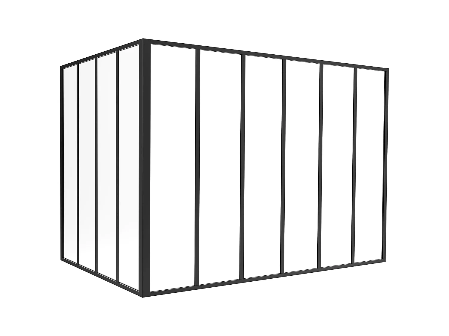 Glaswand Ecklösung - 180 x 120 x 130 cm - thermolackiertes Aluminium - Schwarz - BAYVIEW