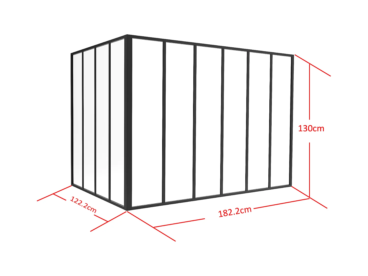 Przeszklona ścianka narożna z aluminium malowanego proszkowo - szer. 180 x szer. 120 x wys. 130 - Czarny - BAYVIEW