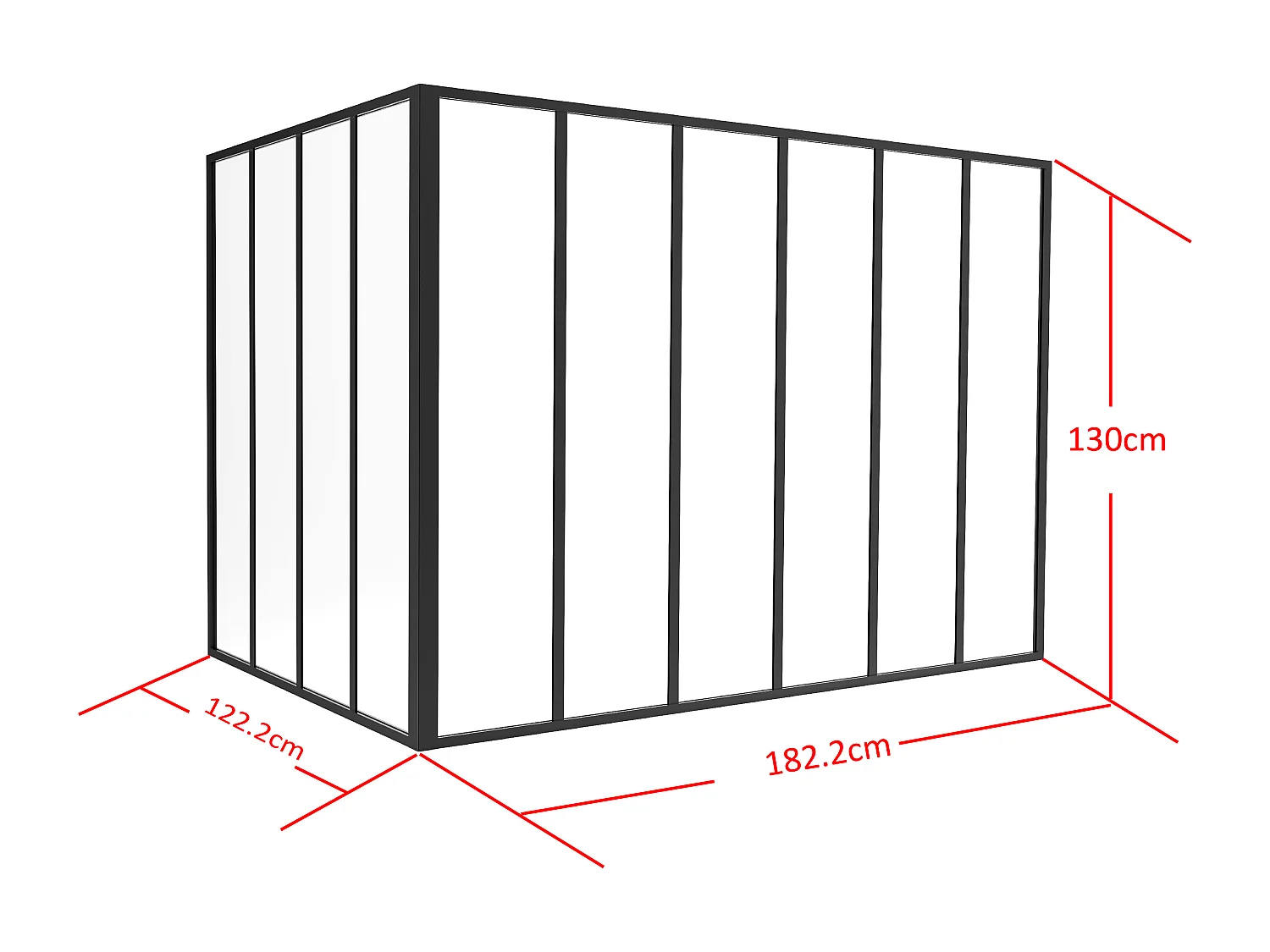 Verrière d'angle d'atelier en aluminium thermolaqué - L180 x L120 x H130 - Noir - BAYVIEW