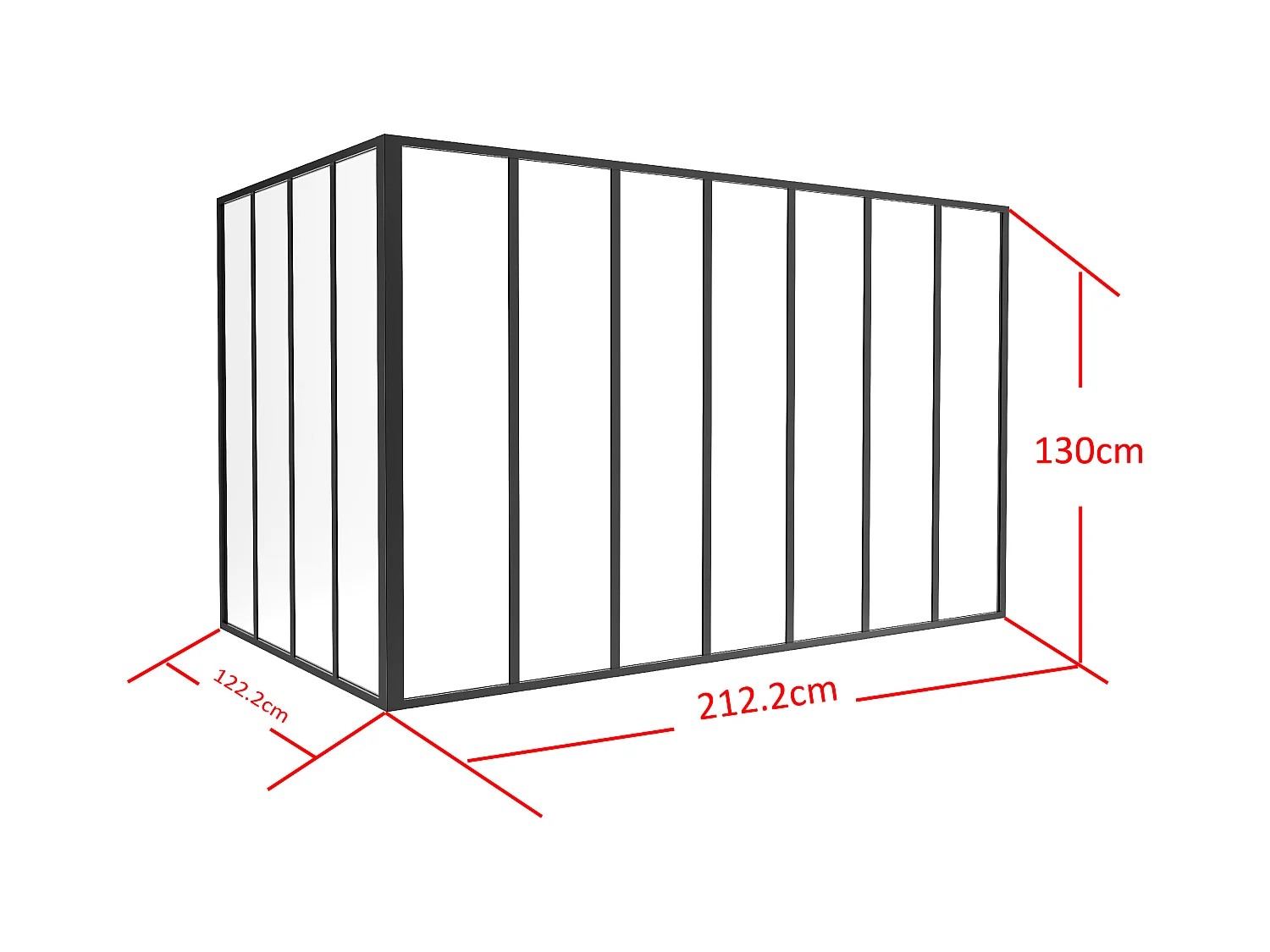 Verrière d'angle d'atelier en aluminium thermolaqué - L210 x L120 x H130 - Noir - BAYVIEW