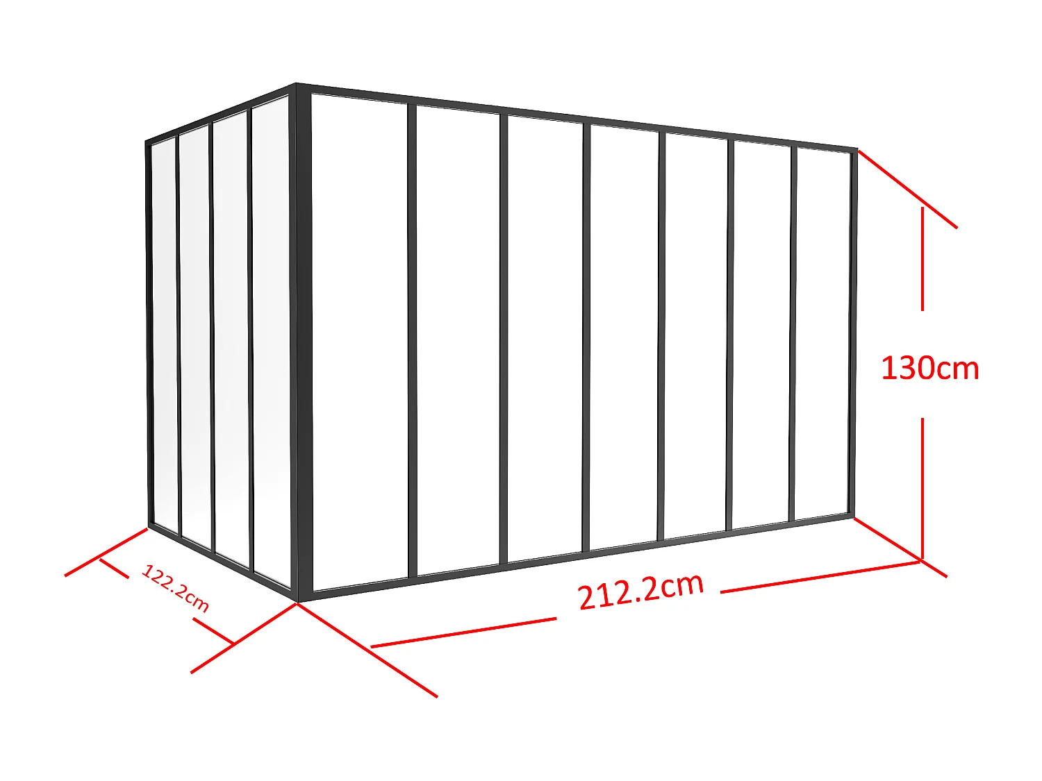 Verrière d'angle d'atelier en aluminium thermolaqué - L210 x L120 x H130 - Noir - BAYVIEW
