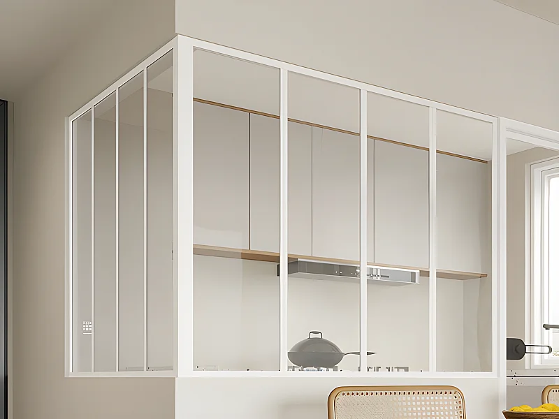 Verrière d'angle d'atelier en aluminium thermolaqué - L120 x L120 x H105 - Blanc - BAYVIEW