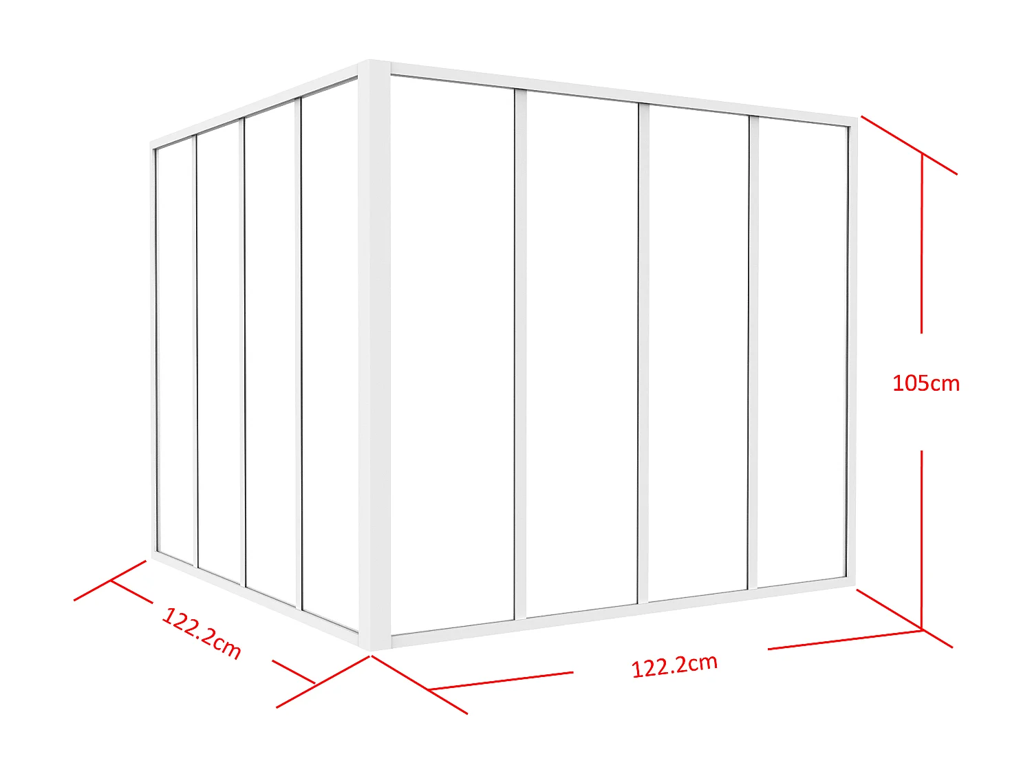 Aluminiumsglassvegg for hjørne i lakkert aluminium - L120 x L120 x H105 - Hvit - BAYVIEW