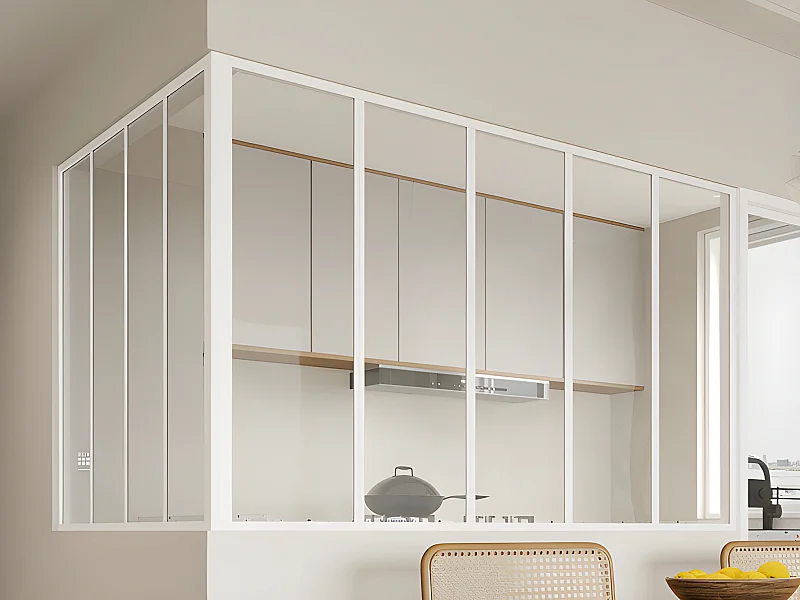 Verrière d'angle d'atelier en aluminium thermolaqué - L150 x L120 x H105 - Blanc - BAYVIEW