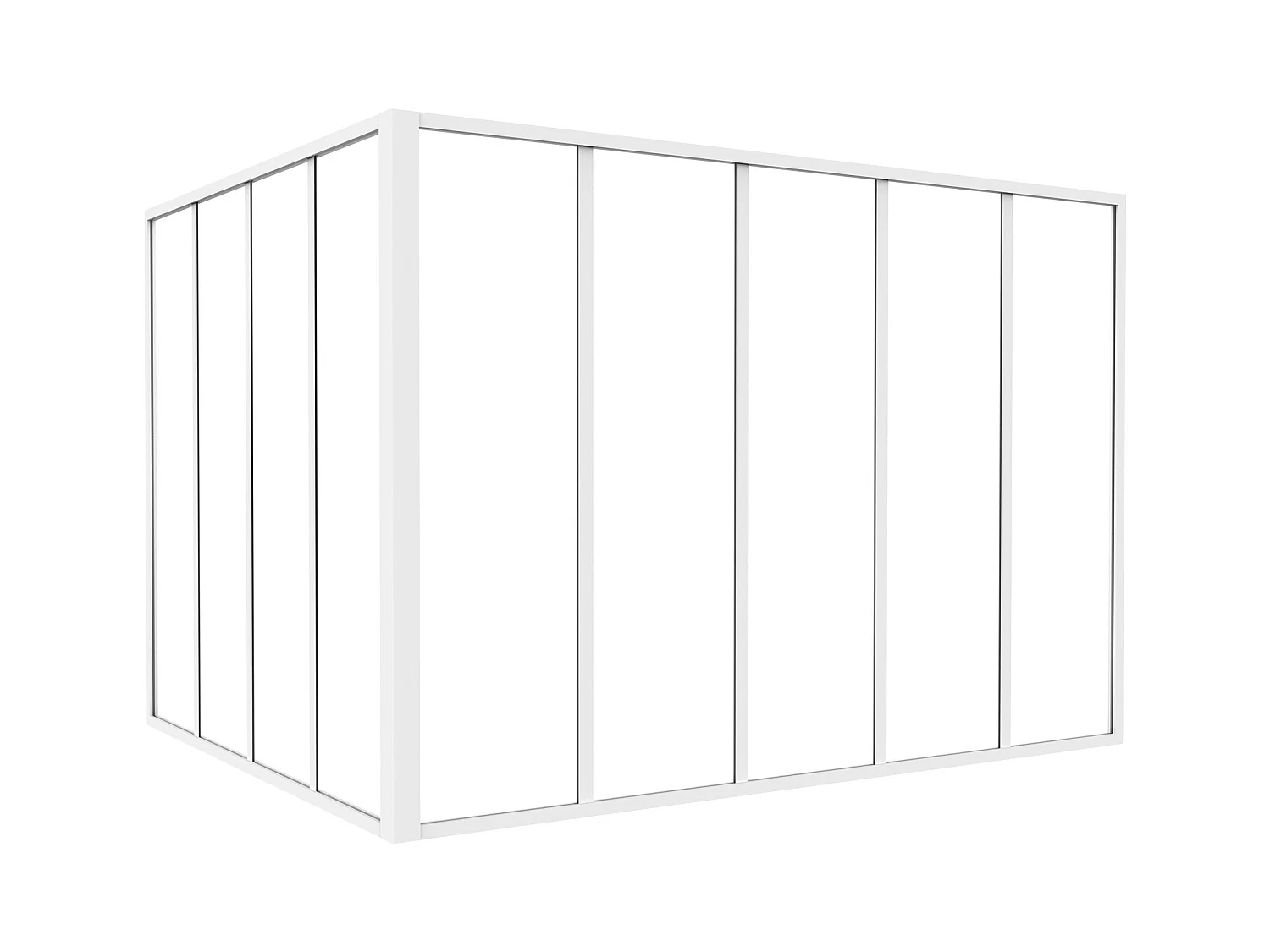 Vinkelhjørnet verkstedglassvegg i pulverlakkert aluminium - L150 x L120 x H105 - Hvit - BAYVIEW