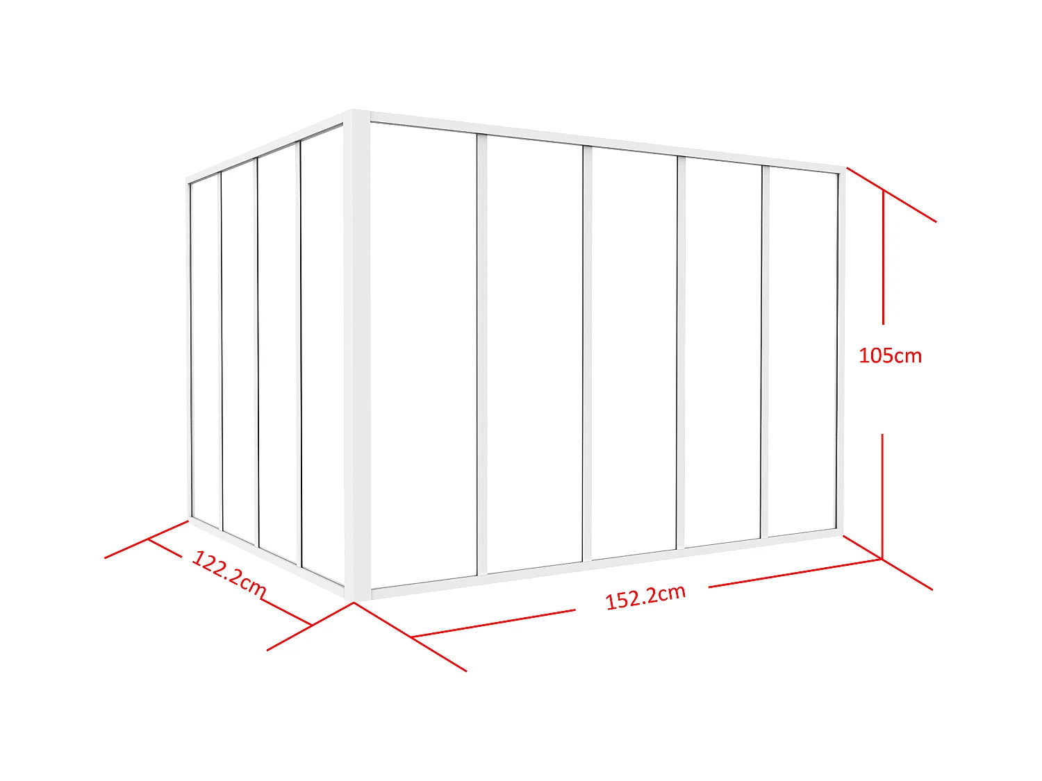 Vinkelhjørnet verkstedglassvegg i pulverlakkert aluminium - L150 x L120 x H105 - Hvit - BAYVIEW