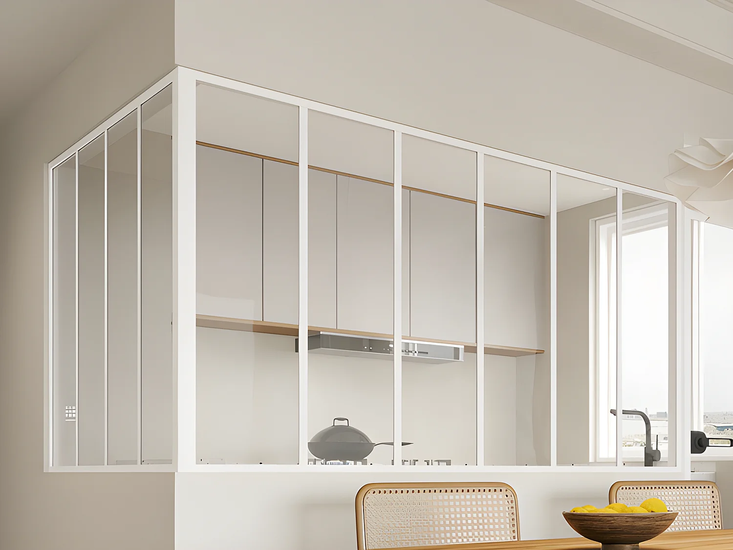 Glazen hoekbinnenraam met industriële stijl van gepoedercoat aluminium – L180 x L120 x H105 – Wit – BAYVIEW