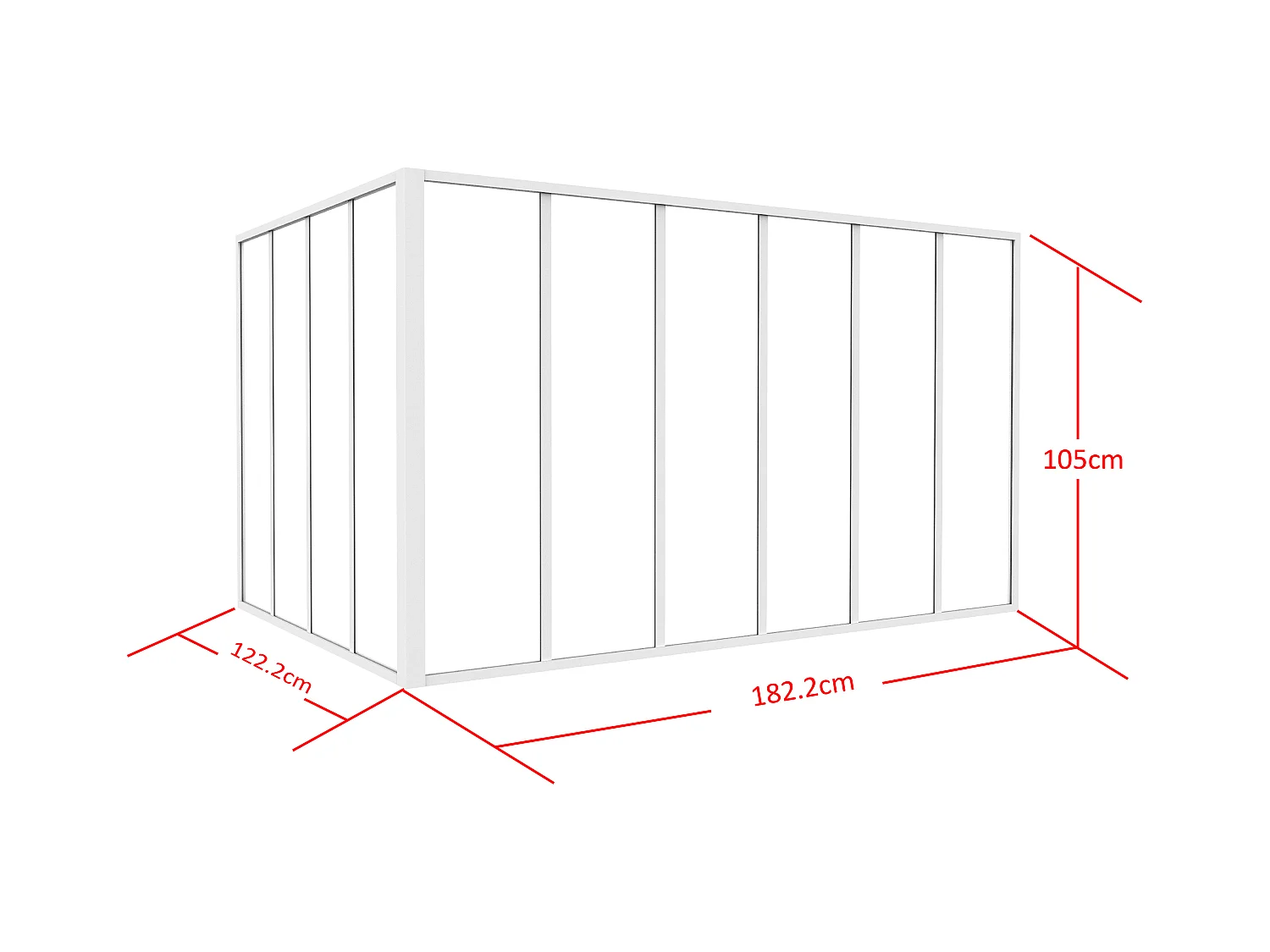 Glaswand Ecklösung - 180 x 120 x 105 cm - thermolackiertes Aluminium - Weiß - BAYVIEW