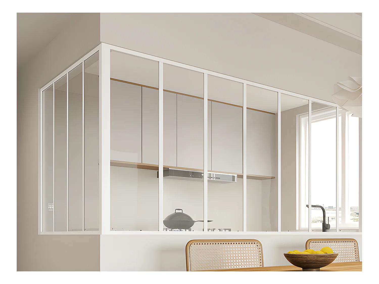 Glaswand Ecklösung - 120 x 120 x 105 cm - thermolackiertes Aluminium - Weiß - BAYVIEW