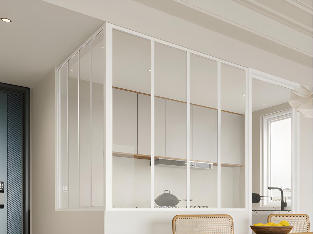 Vetrata angolare L120 x L120 x H130 in Alluminio termolaccato Stile atelier Bianco - BAYVIEW