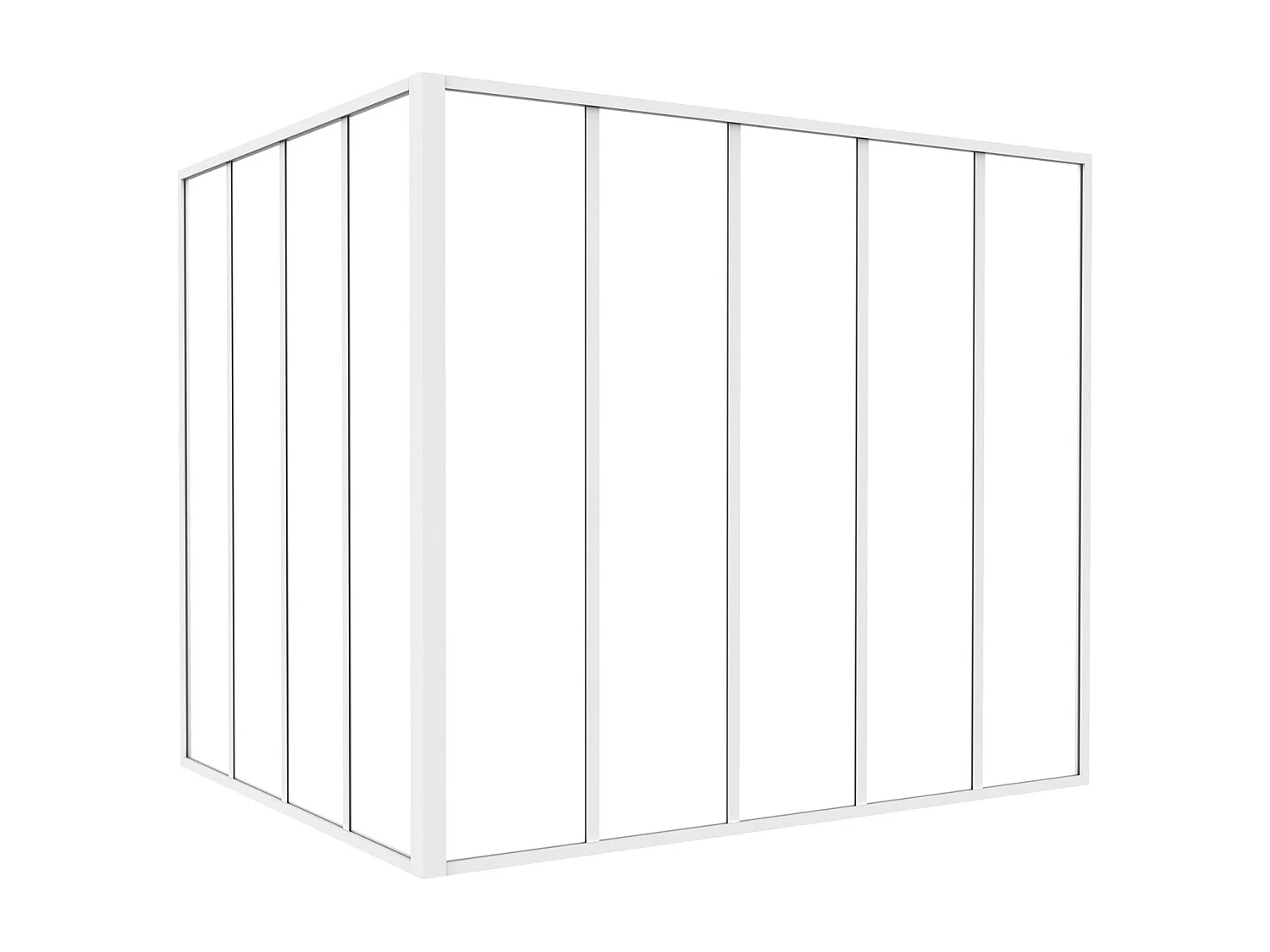 Glaswand Ecklösung - 150 x 120 x 130 cm - thermolackiertes Aluminium - Weiß - BAYVIEW