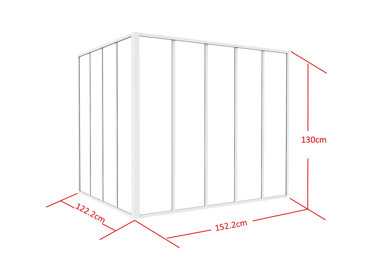Glazen hoekbinnenraam met industriële stijl van gepoedercoat aluminium – L150 x L120 x H130 – Wit – BAYVIEW
